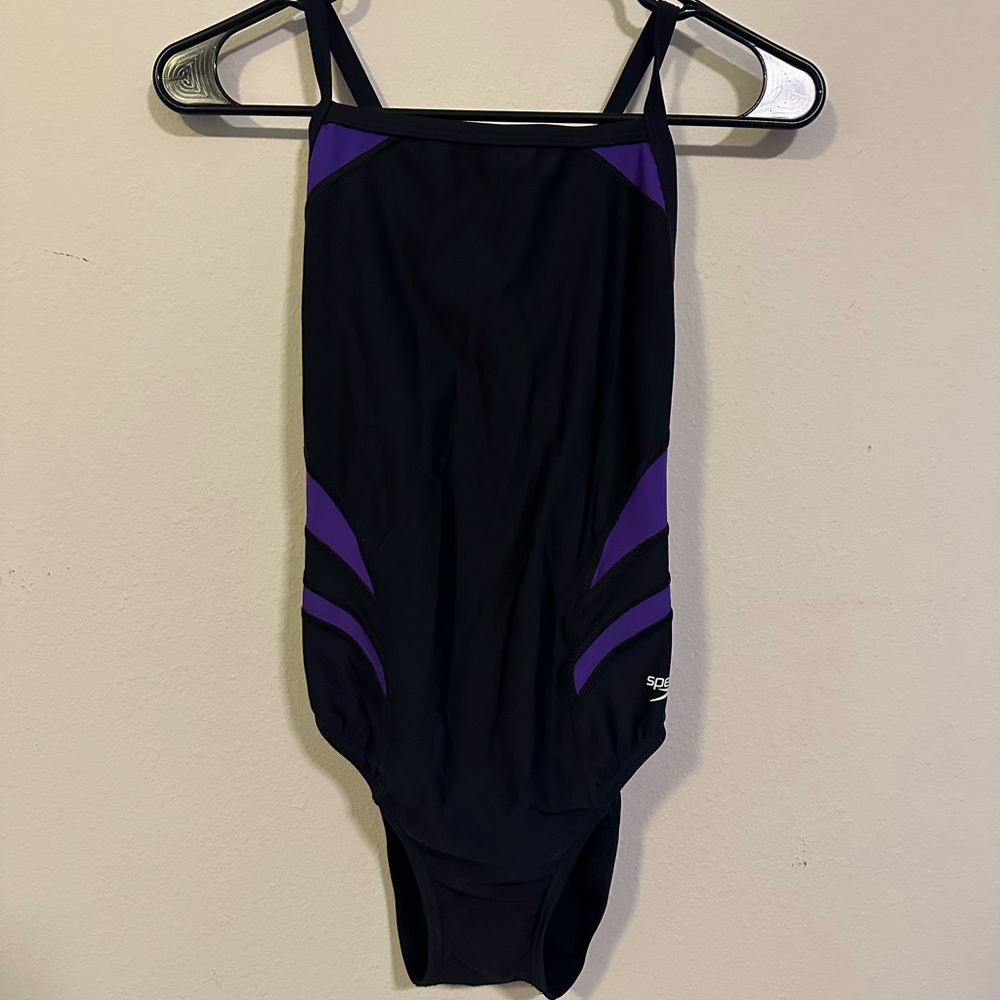 Speedo PowerFlex Eco Black and Purple Women's One Piece Swimsuit